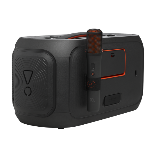 JBL PartyBox On-the-Go 2 Plus - Black - Portable party speaker with real-time AI vocal removal, a wireless mic, powerful JBL Pro Sound, a dynamic lightshow, up to 15 hours of playtime, and a replaceable battery, plus a handle and shoulder strap - Detailshot 1