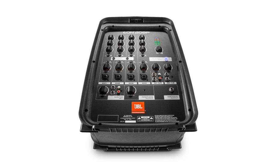 Built-in 8-channel mixer with input for mics, guitars and line-level sources.